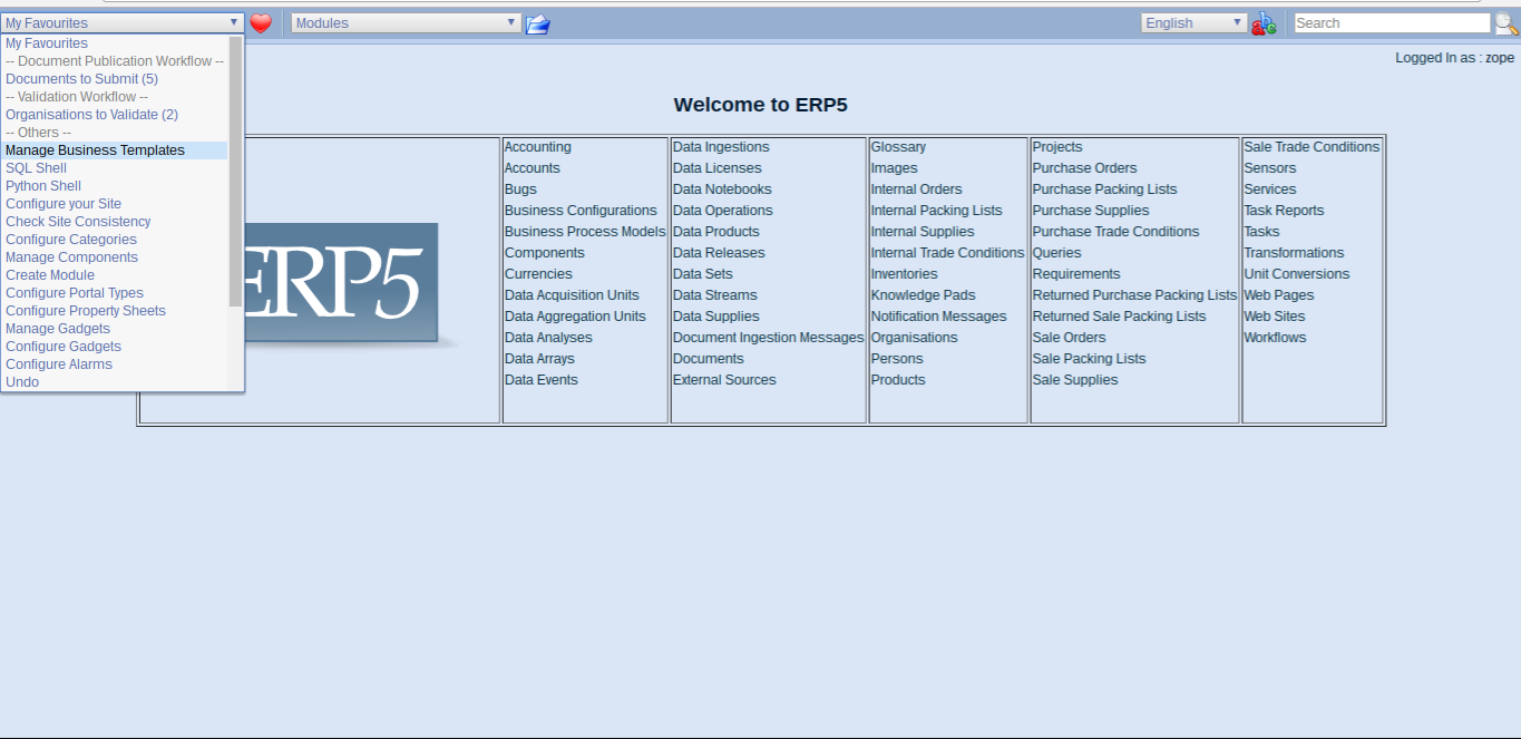 Wendelin ERP5 - Manage Business Templates